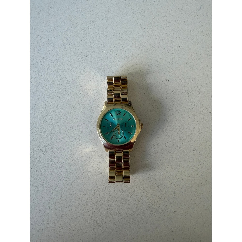 Valletta Gold Tone Watch with Teal Sunray Dial and Link Bracelet